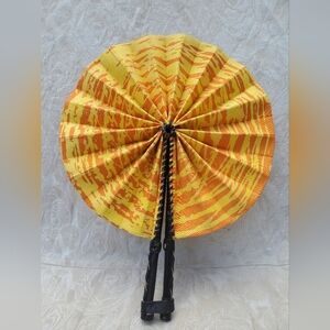 Vibrant Orange and Yellow Handmade African  Batik Fan.